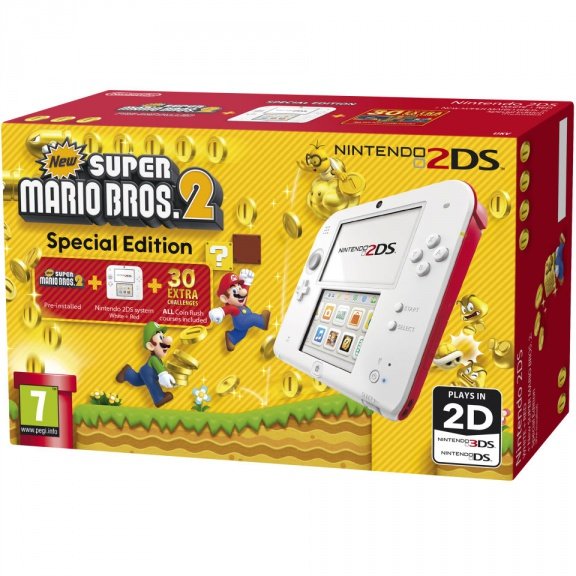 Главное изображение Nintendo 2DS (белая / красный) + игра New Super Mario Bros. 2 (РОСТЕСТ) <small>(3DS)</small>
