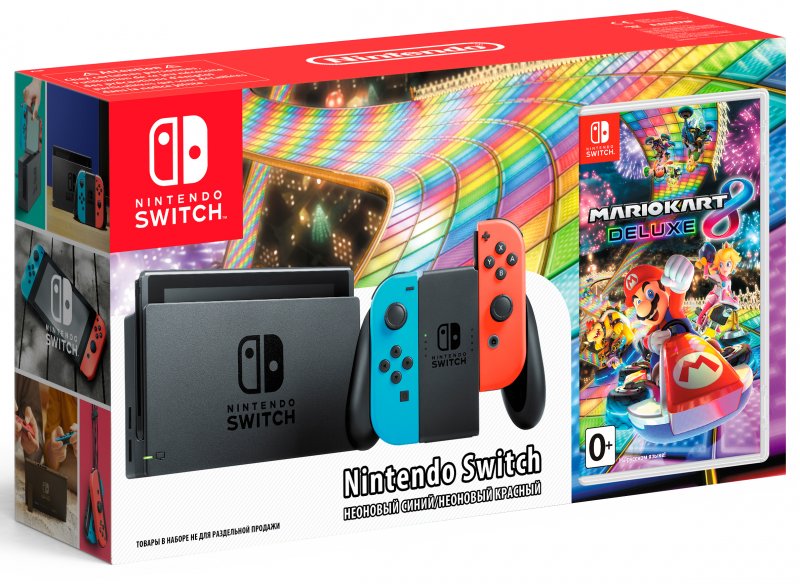 Главное изображение Nintendo Switch (неоновый красный/неоновый синий) + Mario Kart 8 Deluxe <small>(Switch)</small>