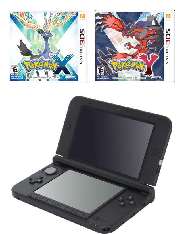 Главное изображение Nintendo 3DS XL, чёрная (Б/У) + Pokemon X + Pokemon Y (US) <small>(3DS)</small>