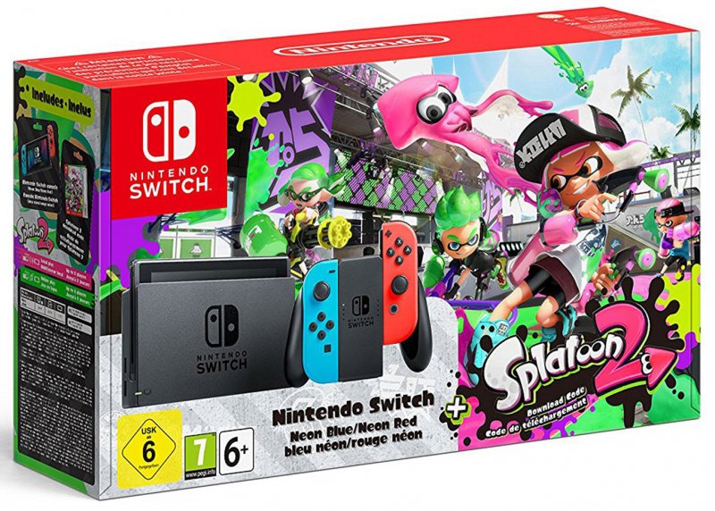 Главное изображение Nintendo Switch (неоновый красный/неоновый синий) + Splatoon 2 <small>(Switch)</small>