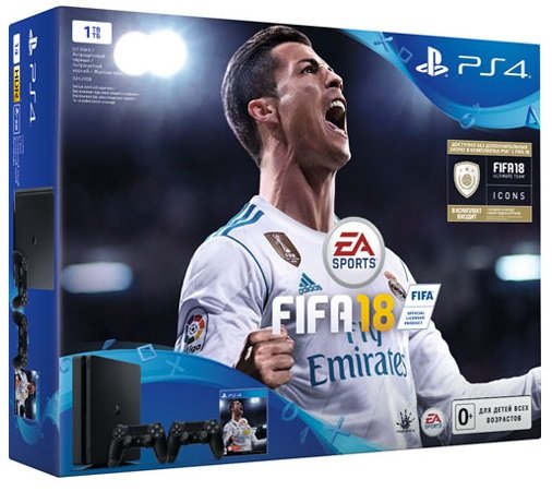 Главное изображение Sony PlayStation 4 Slim 1 Tb РОСТЕСТ, черная (CUH-2108B) + Fifa 18 <small>(Ps4)</small>