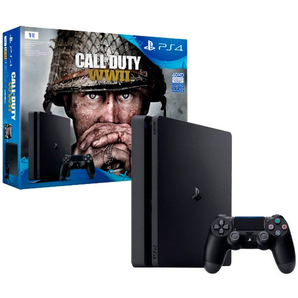 Главное изображение Sony PlayStation 4 Slim 1 Tb РОСТЕСТ, черная (CUH-2108B) + Call of Duty: WWII <small>(PS4)</small>