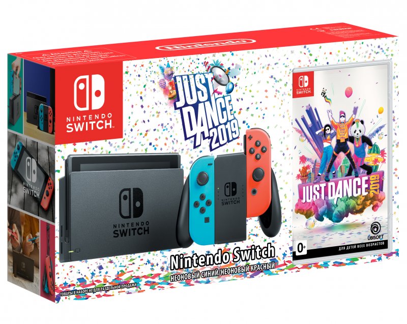 Главное изображение Nintendo Switch (неоновый красный/неоновый синий) + Just Dance 2019 <small>(Switch)</small>