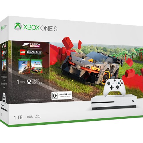 Главное изображение Microsoft Xbox One S 1TB (РОСТЕСТ) + Forza Horizon 4 + DLC Lego SPEED <small>(Xboxone)</small>