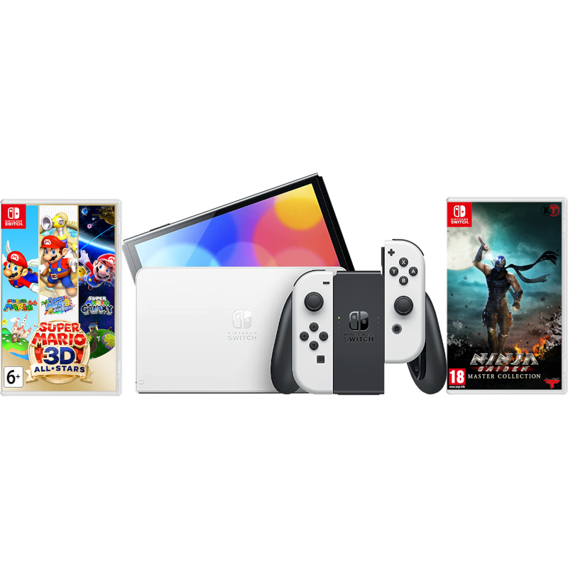 Главное изображение Nintendo Switch - OLED-модель (белая) + Super Mario 3D All-Stars + Ninja Gaiden: Master Collection <small>(Switch)</small>