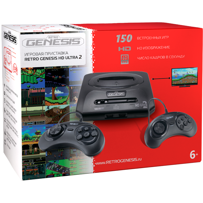 Главное изображение 16bit Retro Genesis HD Ultra 2 (ZD-07A) + 150 игр (2 проводных джойстика, HDMI кабель) <small>(Retro)</small>