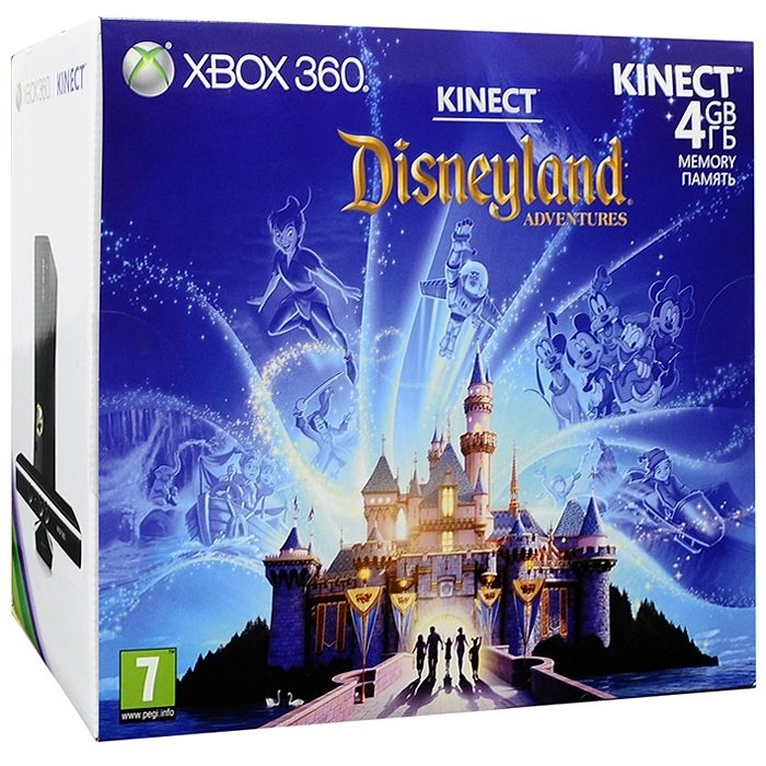 Главное изображение Microsoft Xbox 360 Slim 4Gb (РОСТЕСТ) + сенсор Kinect + игра Kinect Adventures + игра Kinect Disneyland Adventures + 1 месяц Live Gold <small>(Xbox360)</small>