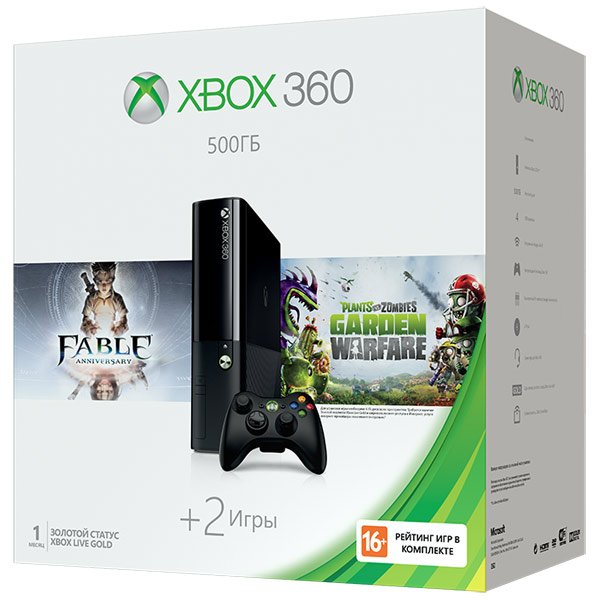 Главное изображение Microsoft Xbox 360 E 500Гб + Fable Anniversary + Plants vs Zombies: Garden Warfare <small>(Xbox360)</small>