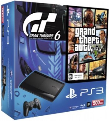 Главное изображение Sony PlayStation 3 Premium 500Gb + Gran Turismo 6 + GTA 5 <small>(Ps3)</small>