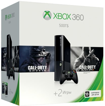 Главное изображение Microsoft Xbox 360 E 500ГБ + Call of Duty: Ghosts + Call of Duty: Black Ops2 <small>(Xbox360)</small>