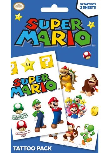 Главное изображение Tattoo Pack Super Mario (16 временных татуировок)