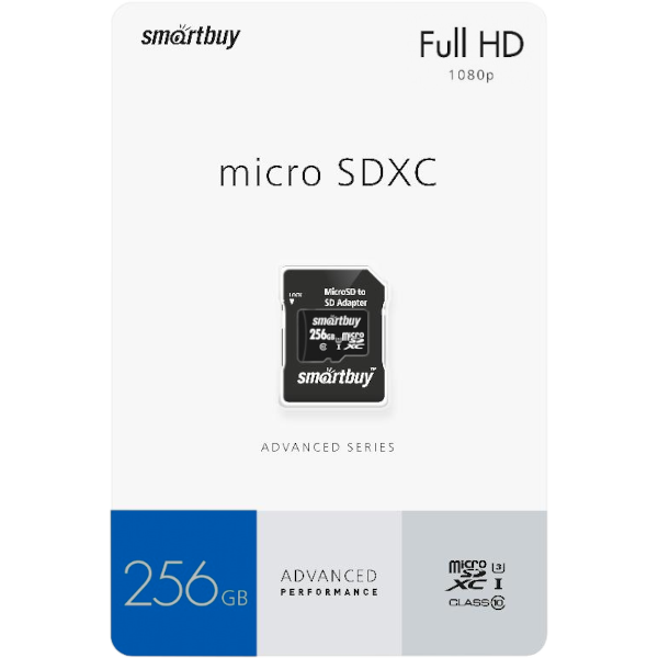 Карта памяти MicroSDXC 256GB Smart Buy Classic Series UHS-I (55/90 Mb/s) + SD адаптер