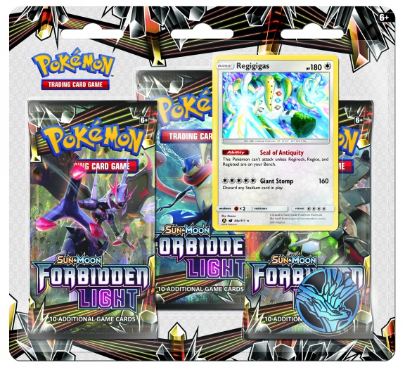 Pokémon Sun & Moon Forbidden Light. Набор 3 бустера + Промо-карта Regigigas + Монета