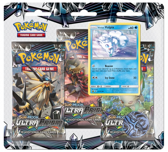 Pokémon Sun & Moon Ultra Prism. Набор 3 бустера + Промо-карта Alolan Vulpix + Монета