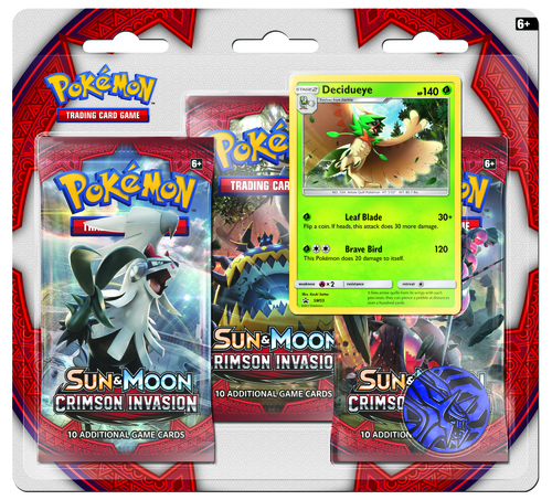 Pokemon Sun & Moon Crimson Invasion. Набор 3 бустера + Промо-карта Decidueye + Монета