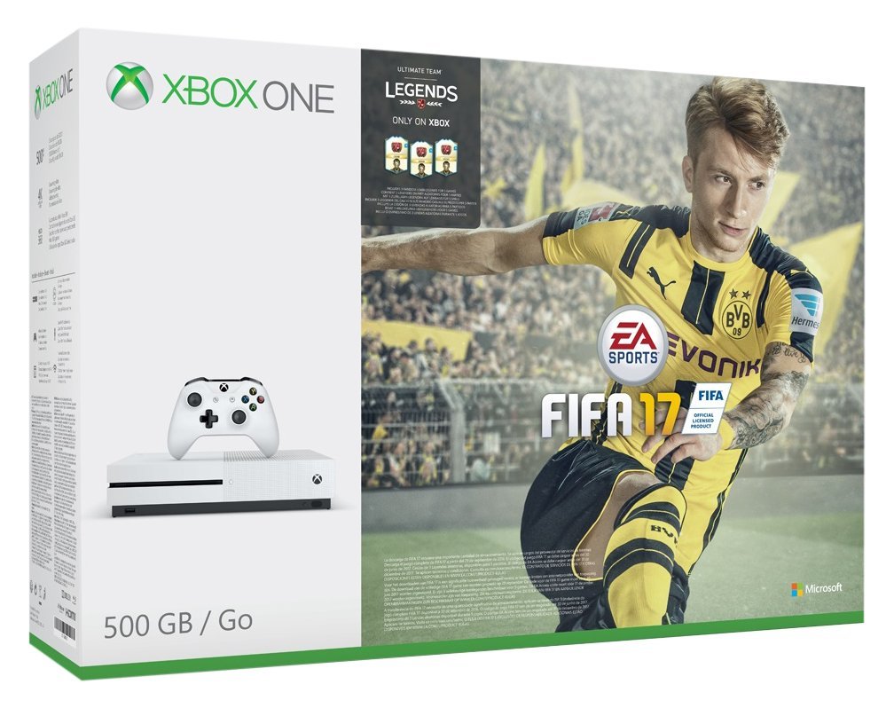 Microsoft Xbox One S 500GB, белый (EUROTEST) + игра FIFA 17 (код для скачивания)