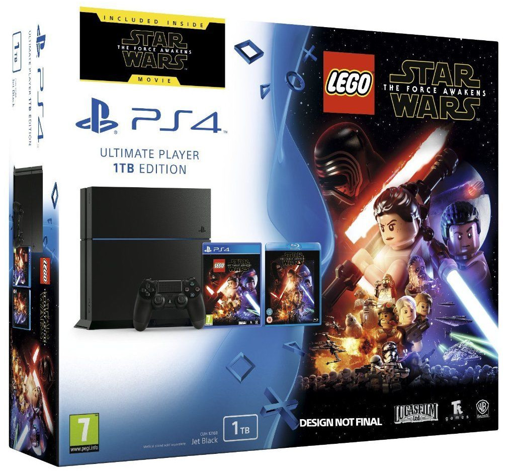 Sony PlayStation 4 1TB EUROTEST, черная (CUH-1216B) + игра LEGO Звездные войны: Пробуждение Силы