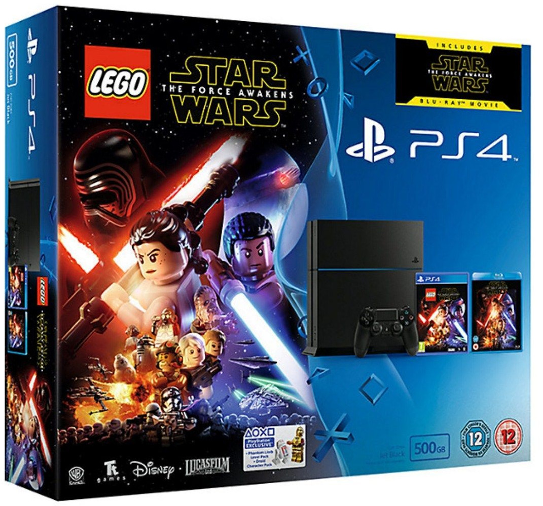 Sony PlayStation 4 500GB EUROTEST, черная (CUH-1216A) + игра LEGO Звездные войны: Пробуждение Силы