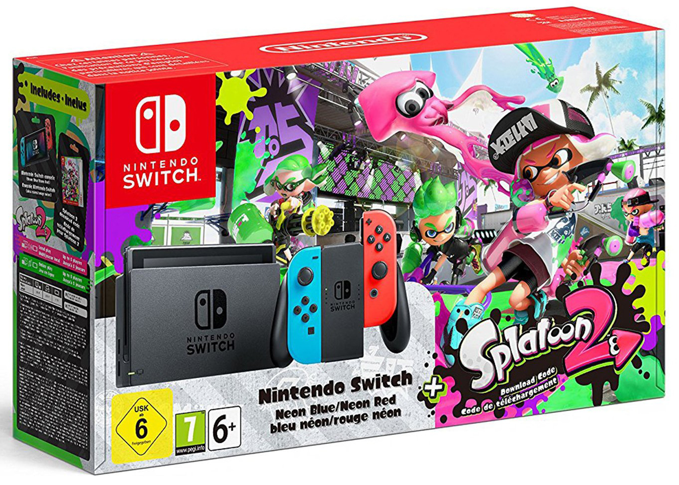 Nintendo Switch (неоновый красный/неоновый синий) + Splatoon 2