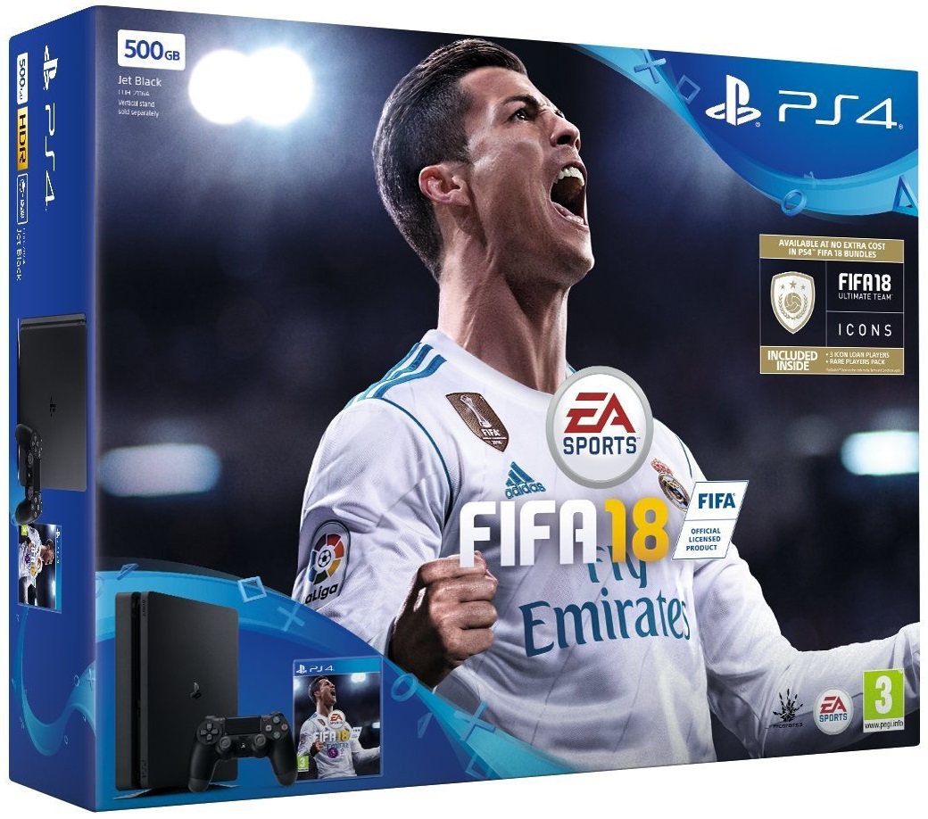 Sony PlayStation 4 Slim 500 Gb EUROTEST, черная (CUH-2116A) + Fifa 18
