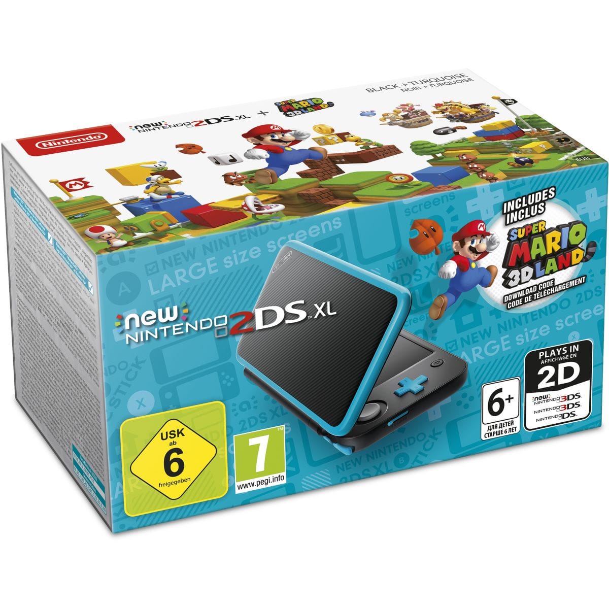New Nintendo 2DS XL, чёрная + Игра Super Mario 3D Land