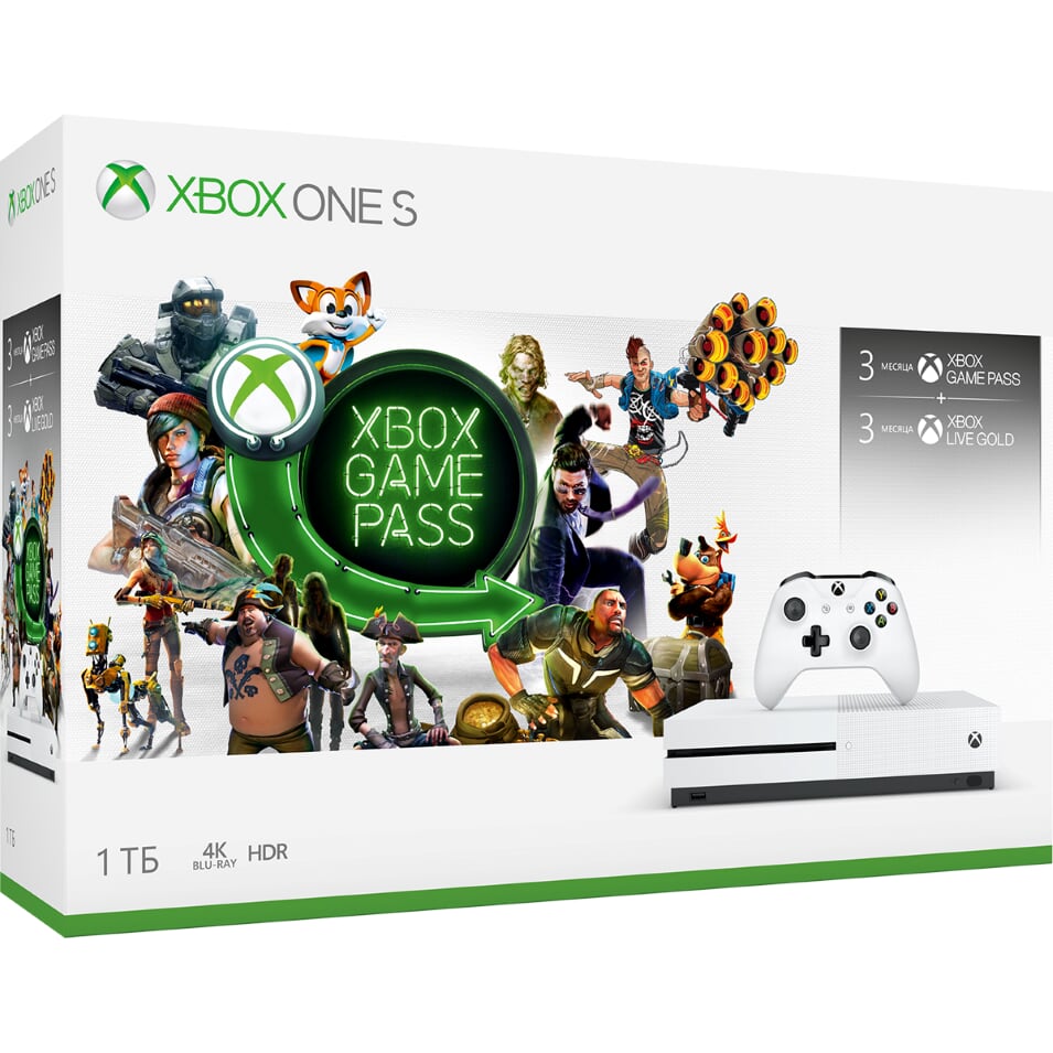 Microsoft Xbox One S 1TB, белый (Ростест) + Game Pass игровой абонемент на 3 месяца + Xbox Live Gold на 3 месяца