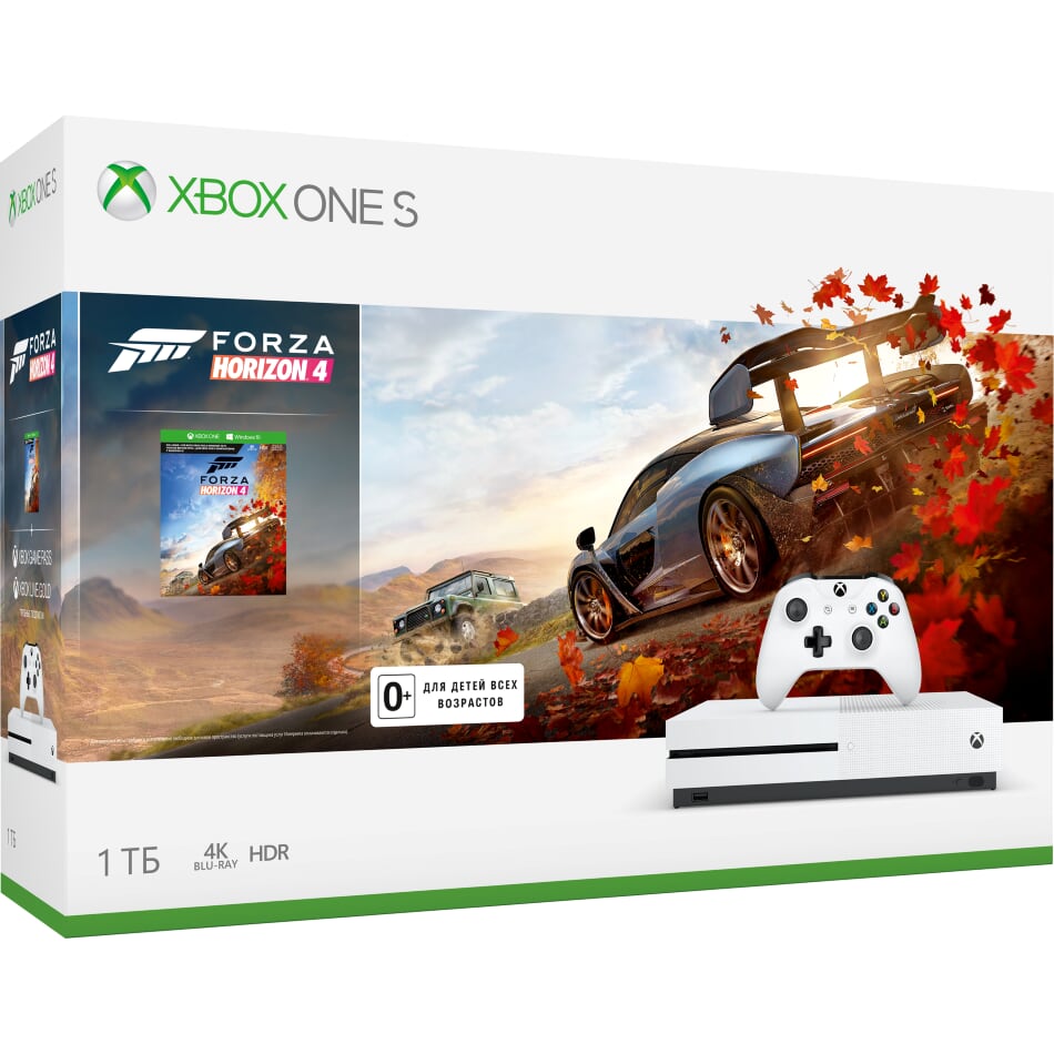 Microsoft Xbox One S 1TB, белый (Ростест) + Forza Horizon 4