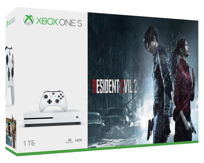 Microsoft Xbox One S 1TB, белый (РОСТЕСТ) + игра Resident Evil 2 Remake
