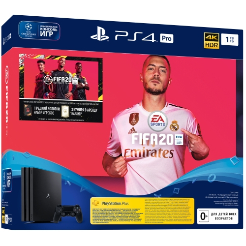 Sony PlayStation 4 Pro 1TB , чёрная РОСТЕСТ (CUH-7208B) + игра FIFA 20