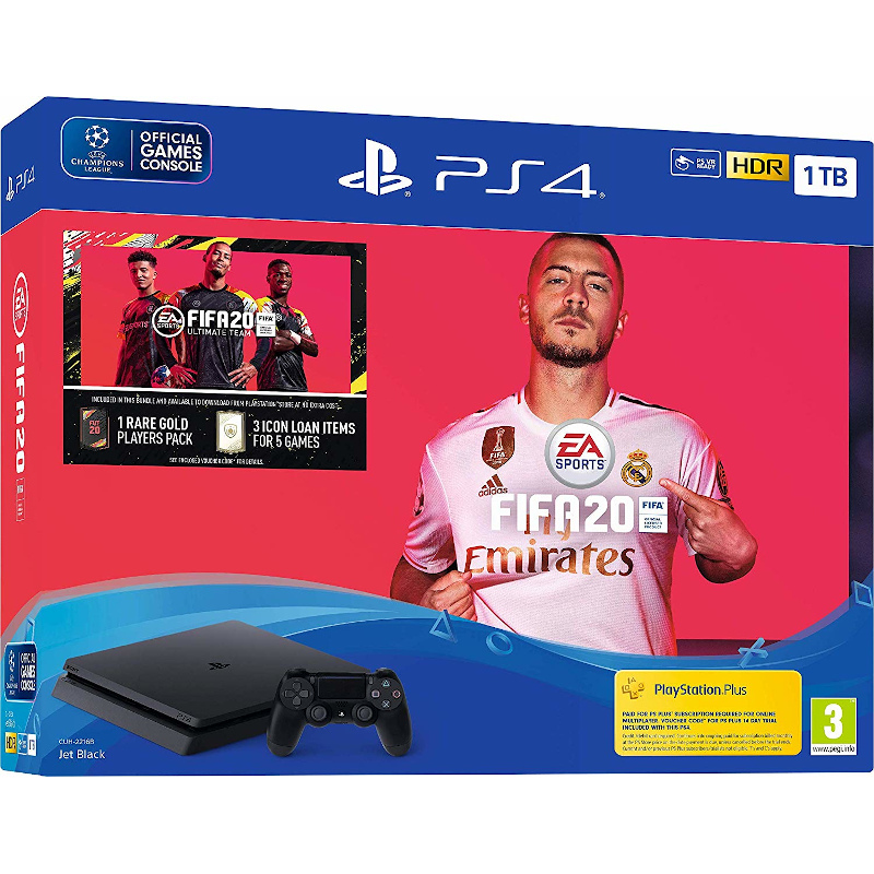 Sony PlayStation 4 Slim 1TB POCTECT, черная (CUH-2208B) + игра FIFA 20