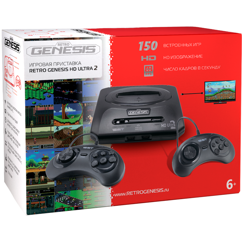 16bit Retro Genesis HD Ultra 2 (ZD-07A) + 150 игр (2 проводных джойстика, HDMI кабель)