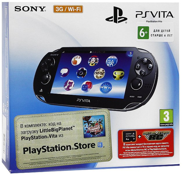 Sony PlayStation Vita 3G / Wi-Fi Black Rus (PS Vita Model 1008) + Игра LittleBigPlanet + Игра Motorstorm + Карта памяти 4 Гб