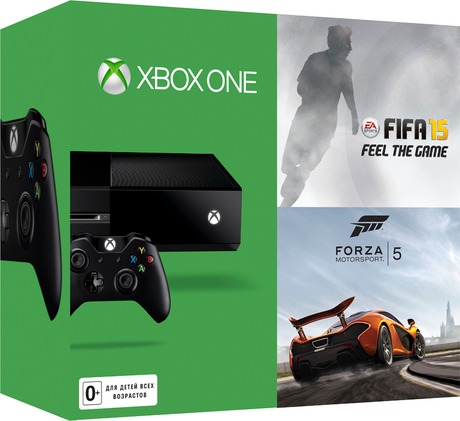 Microsoft Xbox One 500 Гб (без Кинекта) (РОСТЕСТ) + игра FIFA 15 + игра Forza Motorsport 5