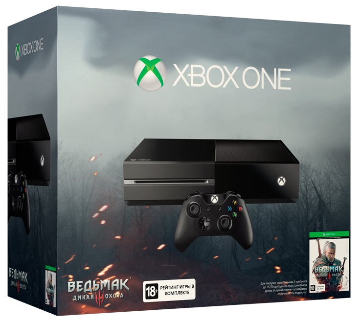 Microsoft Xbox One 500 Гб (без Кинекта) (РОСТЕСТ) + игра Ведьмак 3: Дикая Охота